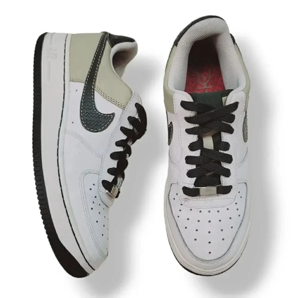 Vintage Y2K Nike Air Force 1 '07 White Dark Army Green Tweed 314192-132 Y5.5/ W7